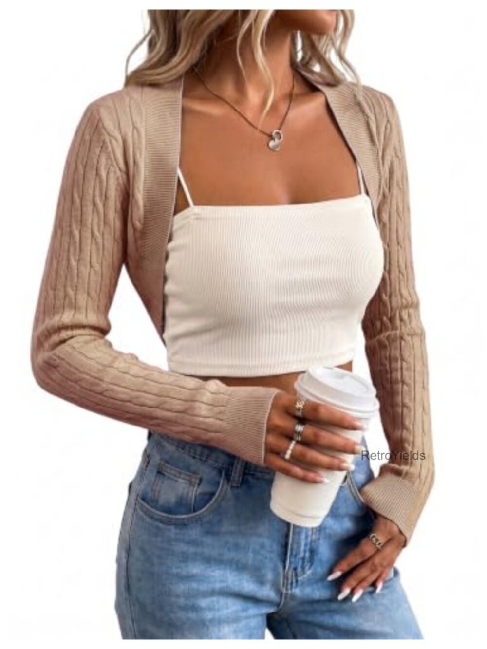 Womens Cropped Cardigan Fuzzy Knit Shrug Long Sleeve Open Front Bolero